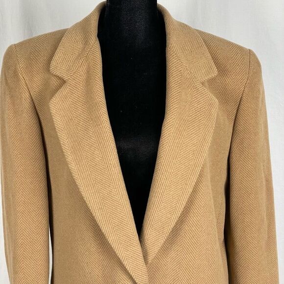 Vintage 90’s Harve’ Benard Tan Herringbone Wool Cashmere Blend Blazer - Women’s - Picture 3 of 6